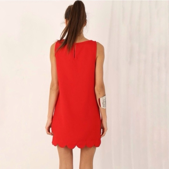 Kate Spade Target Red Scalloped Mini Dress Size M Sleeveless Cotton Sheath Shift - Picture 2 of 11